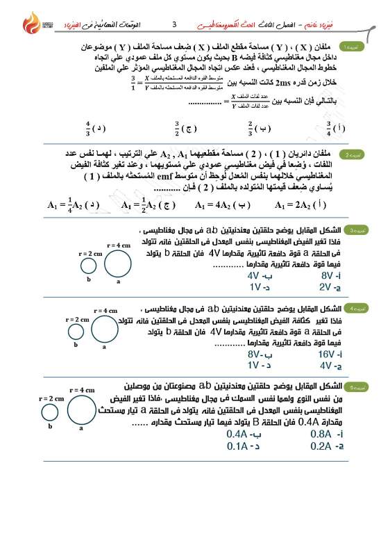 مراجعة علي الحث الكهرومغناطيسي للصف الثالث الثانوي