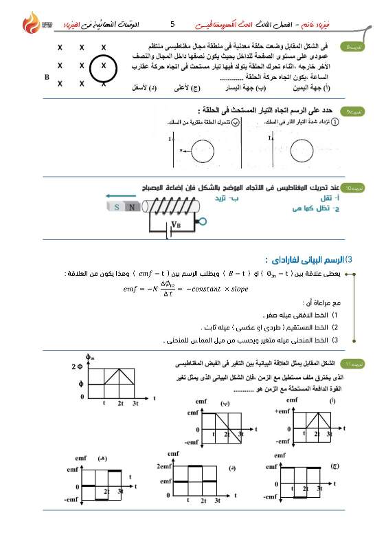 مراجعة علي الحث الكهرومغناطيسي للصف الثالث الثانوي