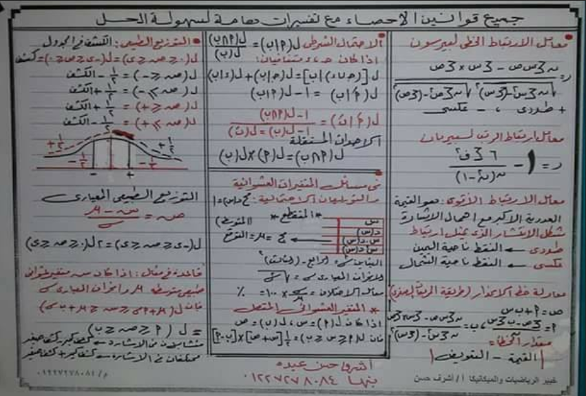 ملخص احصاء ثالثة ثانوي جميع القوانين واهم المسائل المتوقعه 2022