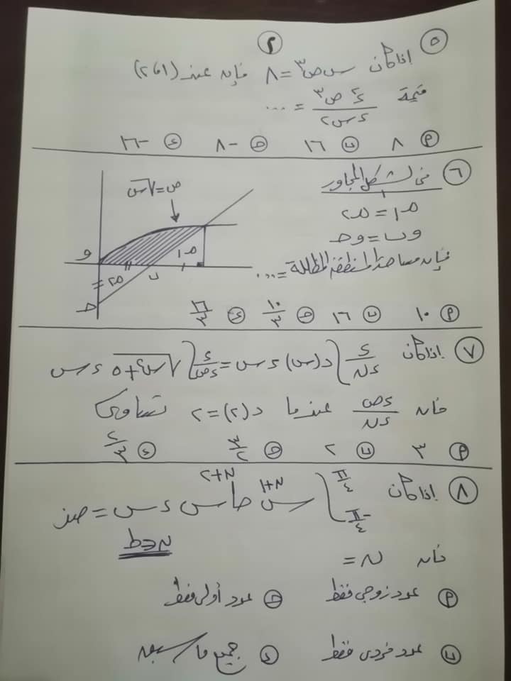 نموذج مراجعة تفاضل وتكامل للصف الثالث الثانوي