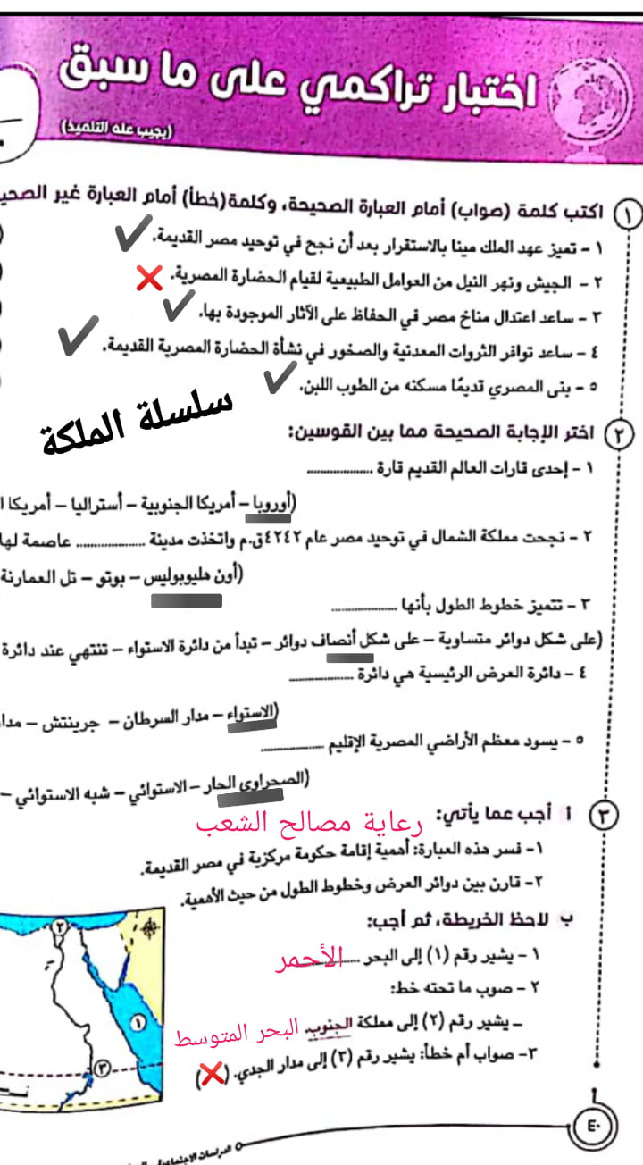 حل تدريبات الدرس الثاني ( قصة شأة الحضارة المصرية ) من كتاب سلاح التلميذ - الدراسات - للصف الخامس الابتدائي الترم الاول 2023