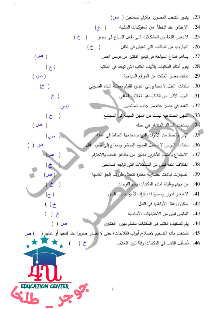 مقرر اختبارات شهر أكتوبر..الصف الرابع  مهارات مهنية - نماذج الوزارة -الفصل الدراسي الأول 2023