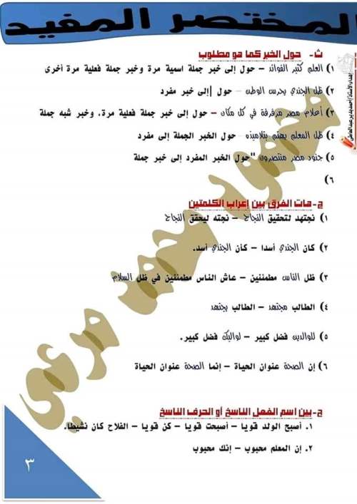 المختصر المفيد في اللغة العربية للصف السادس الابتدائي - الترم الأول