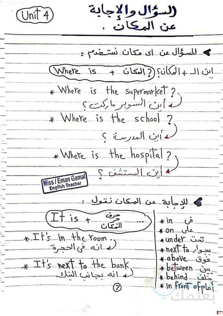 خلاصة جرامر رابعة إبتدائي ترم اول - انجلش 2022-2023